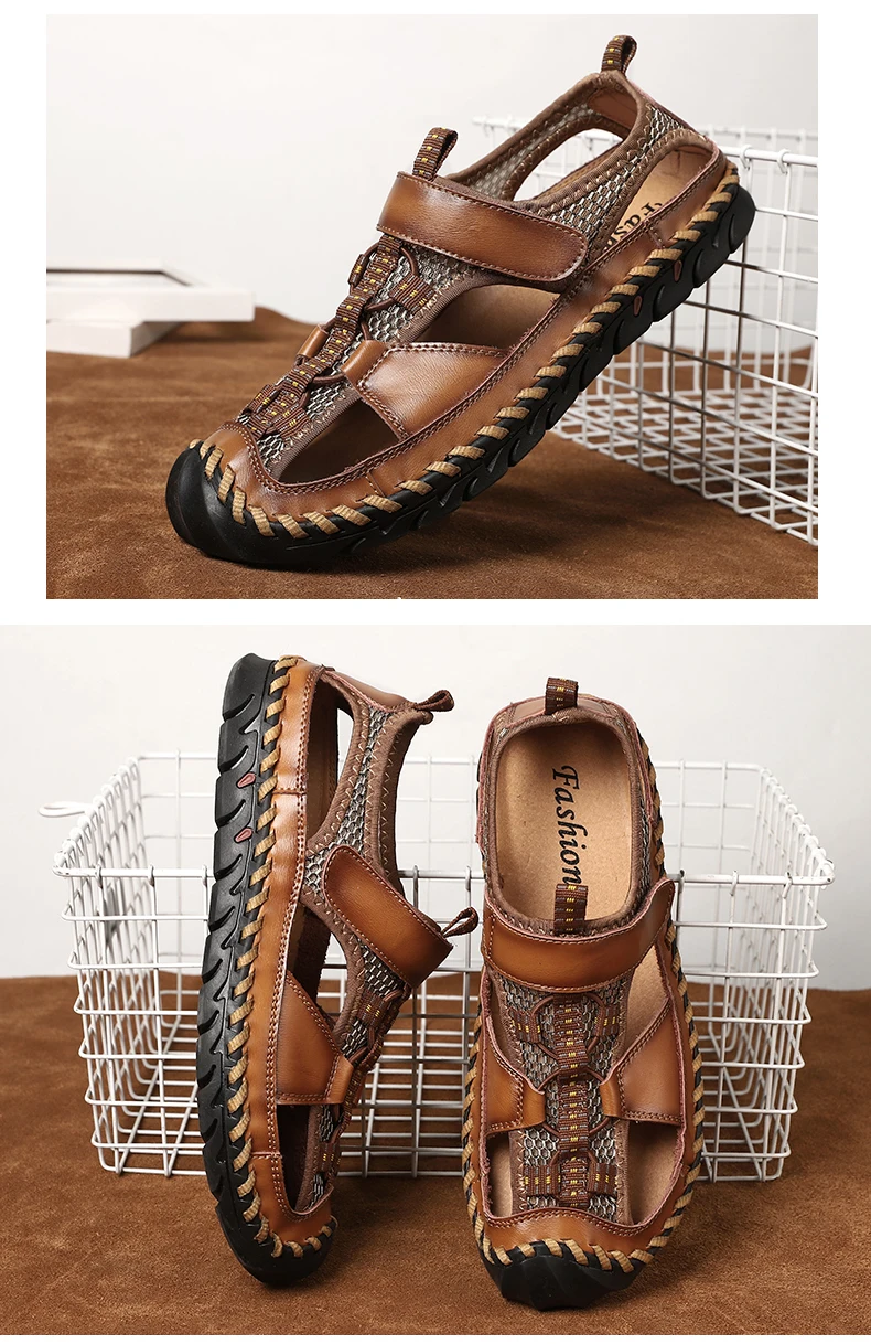 Men's Sandals Summer Leather Breathable Men Original Sandals Luxury Designer Moccasins Summer Men's Slippers Shoes - onlinemegasale.com