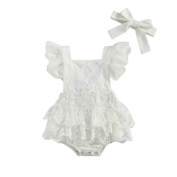 Ruffles Sleeve Baby White  Lace Romper