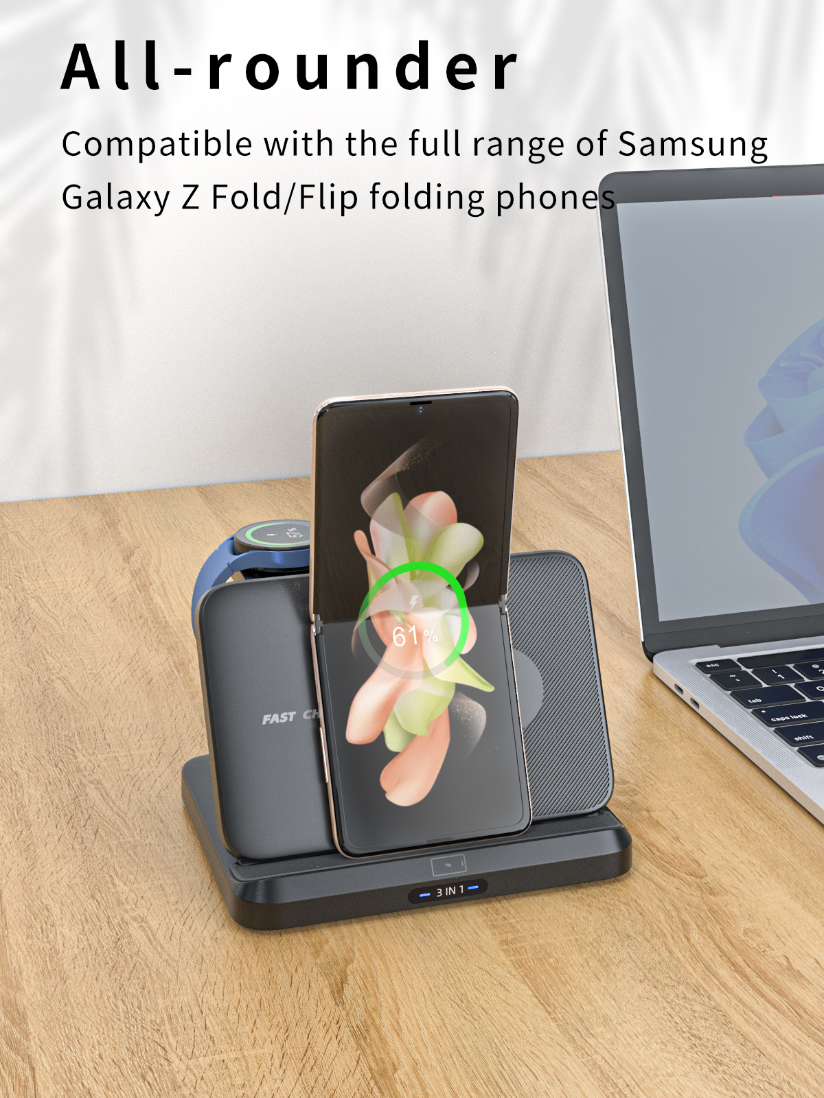 Foldable 3 in 1 Wireless Charger For Samsung Galaxy Z Flip Series - onlinemegasale.com