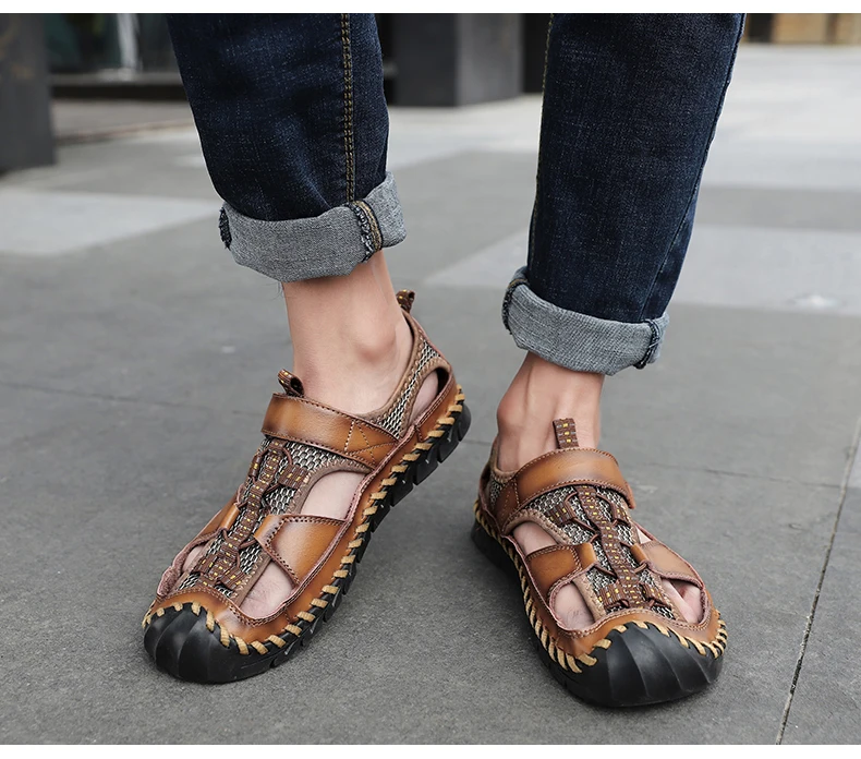 Men's Sandals Summer Leather Breathable Men Original Sandals Luxury Designer Moccasins Summer Men's Slippers Shoes - onlinemegasale.com