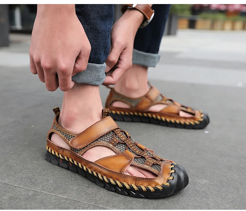 Men's Sandals Summer Leather Breathable Men Original Sandals Luxury Designer Moccasins Summer Men's Slippers Shoes - onlinemegasale.com