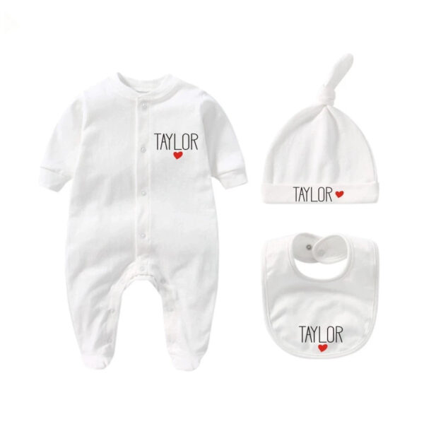 Personalized Newborn Outfit with Hat Bib clothes set Custom Baby One Piece Bodysuit Set Baby Shower Gift Coming Home Outfit