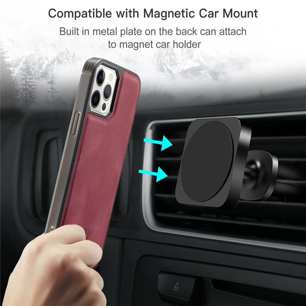 Magnetic Leather Wallet Flip Case for iPhone Mini - onlinemegasale.com