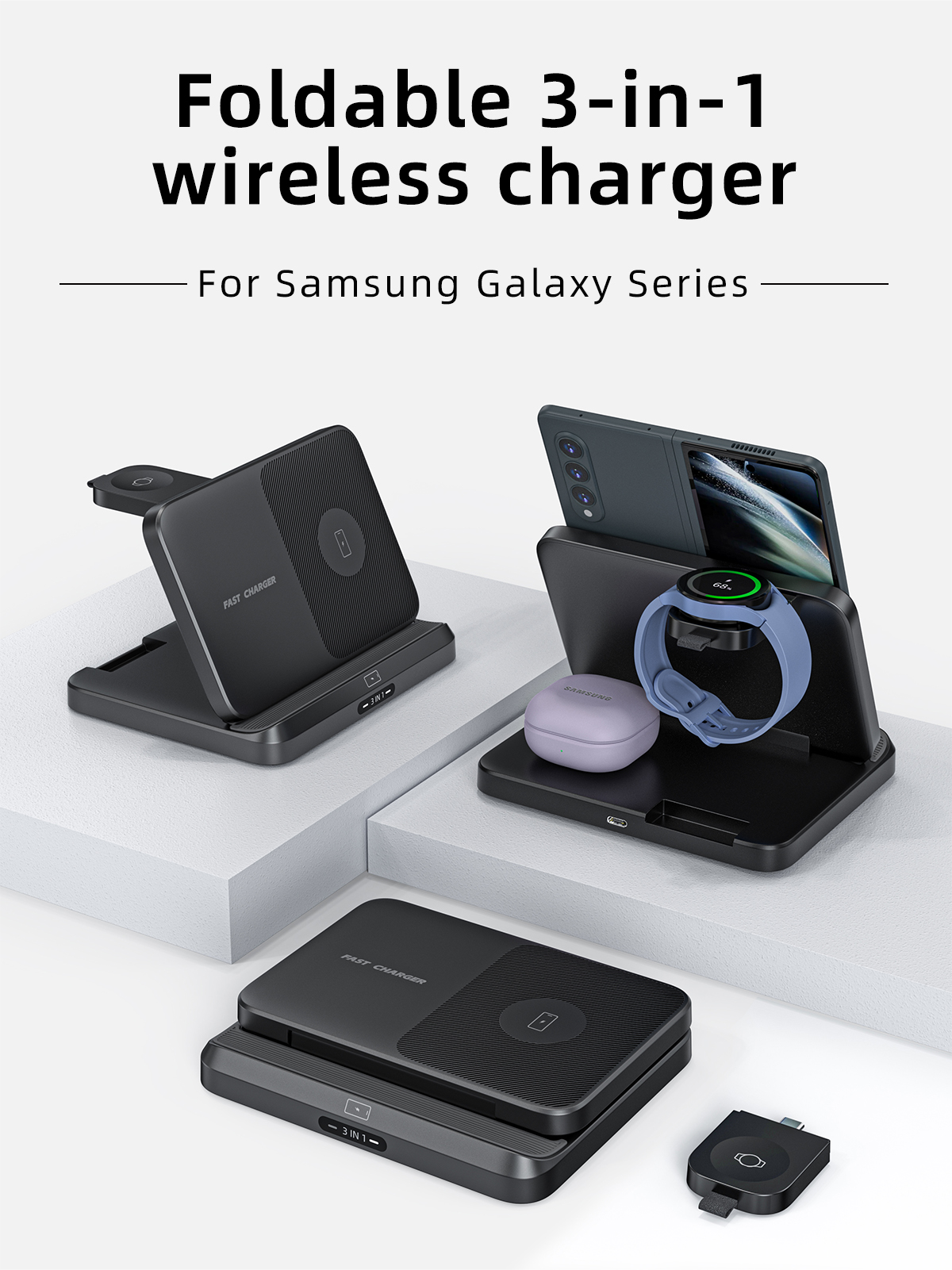 Foldable 3 in 1 Wireless Charger For Samsung Galaxy Z Flip Series - onlinemegasale.com