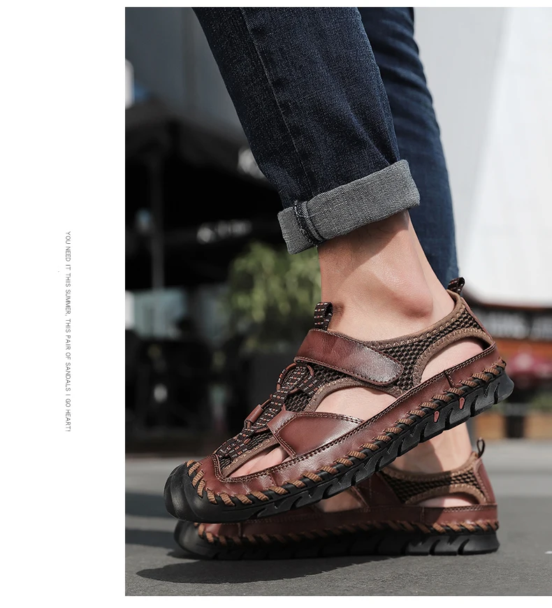 Men's Sandals Summer Leather Breathable Men Original Sandals Luxury Designer Moccasins Summer Men's Slippers Shoes - onlinemegasale.com