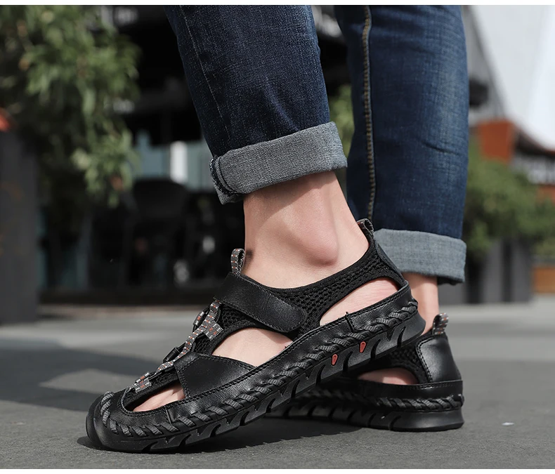 Men's Sandals Summer Leather Breathable Men Original Sandals Luxury Designer Moccasins Summer Men's Slippers Shoes - onlinemegasale.com