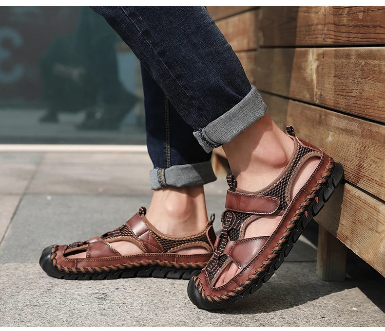 Men's Sandals Summer Leather Breathable Men Original Sandals Luxury Designer Moccasins Summer Men's Slippers Shoes - onlinemegasale.com