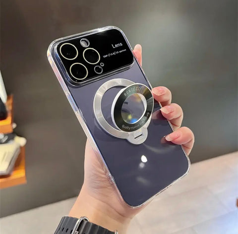 transparent 2-in-1 stand MagSafe logoview phone case - onlinemegasale.com