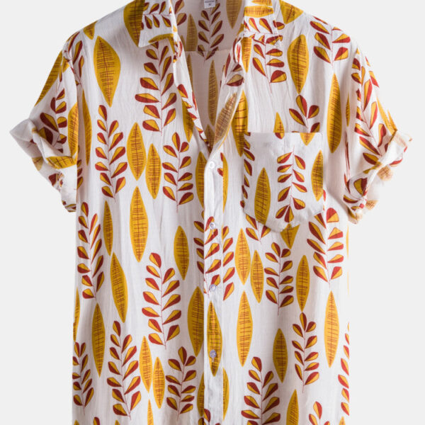 Holiday Print Thin Shirts Floral Casual Short Sleeve Shirt for Men