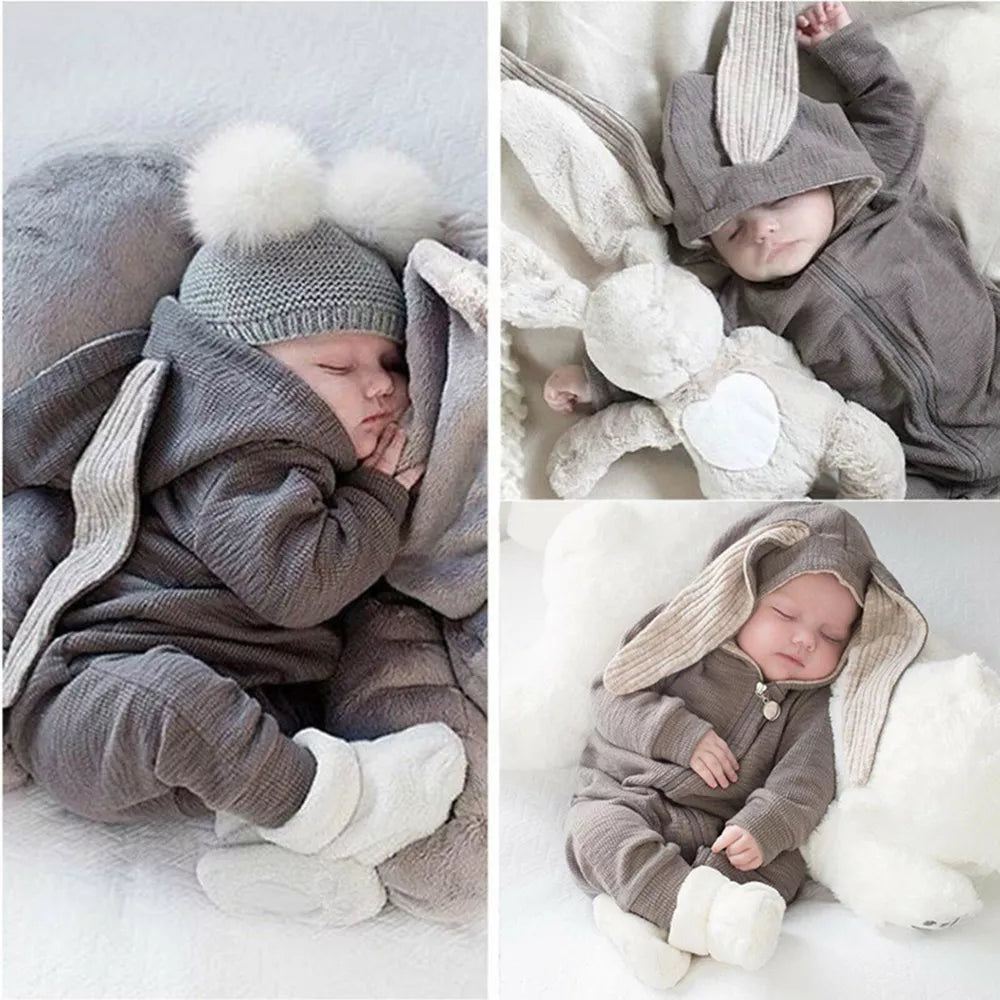 Hooded Bunny Baby Onesie – Soft, Cute & Cozy for Infants & Toddlers - onlinemegasale.com Hooded Bunny Baby Onesie