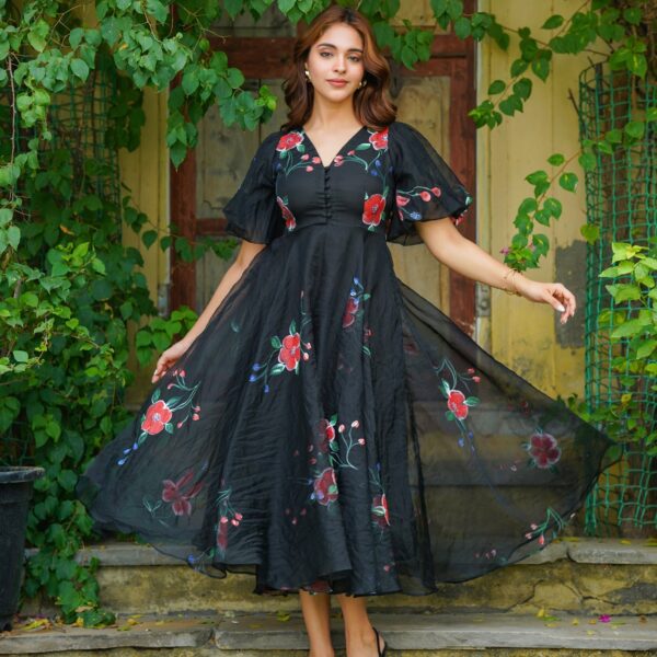 Amaranta™ - Black Handpainted Floral Dress