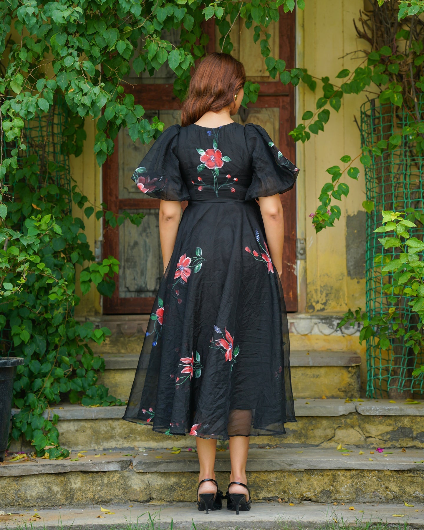 Amaranta™ - Black Handpainted Floral Dress - onlinemegasale.com Amaranta™ - Black Handpainted Floral Dress - onlinemegasale.com