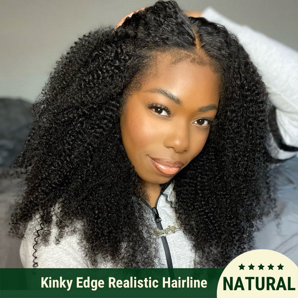 12A Cranberry 4C Hairline Glueless Kinky Curly 13x4 HD Lace Front Wig With Curly Edges Kinky Baby Hair Wig