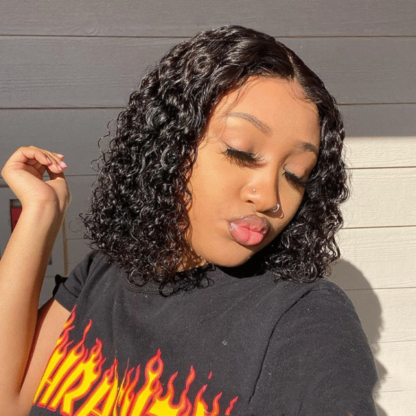 Cranberry Deep Wave Lace Closure Bob Wigs Short Brazilian Human Hair Wigs For Black Women