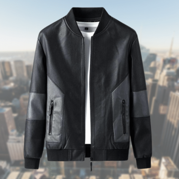 Stylish Men's Casual Faux Leather Jacket with Chic Notched Collar