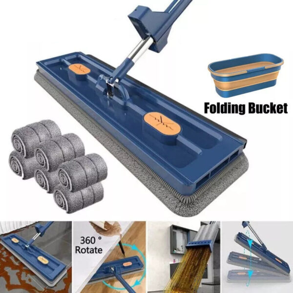 Large Flat Mop and Scalable Bucket with Wheels