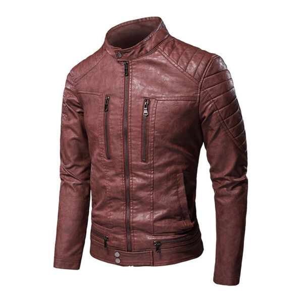 Stylish Men's Stand-Up Collar PU Leather Jacket for Casual Wear