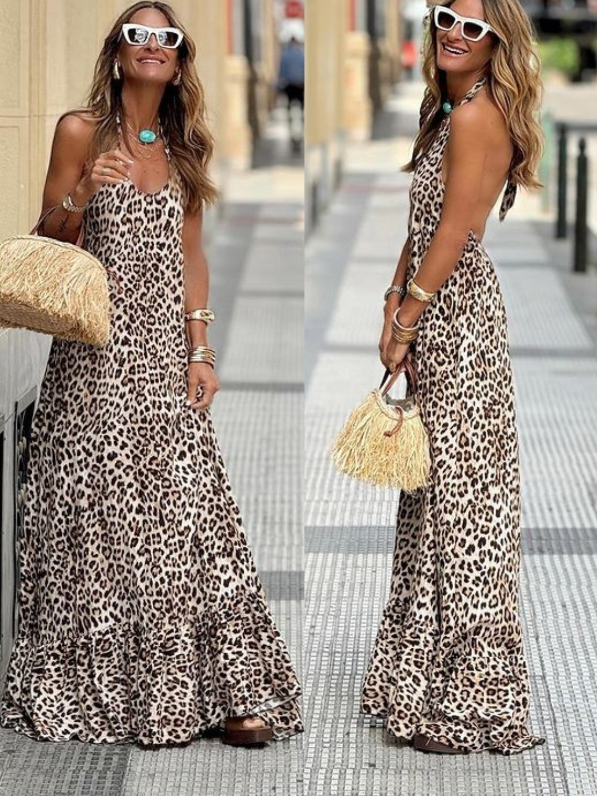 Sheryl™ - Leopard Print Long Dress - onlinemegasale.com