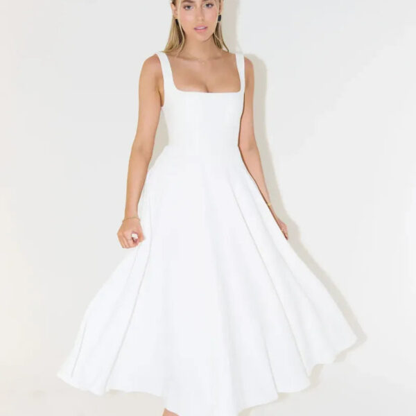 Blake™ - Midi Dress with Square Neckline and High Waist