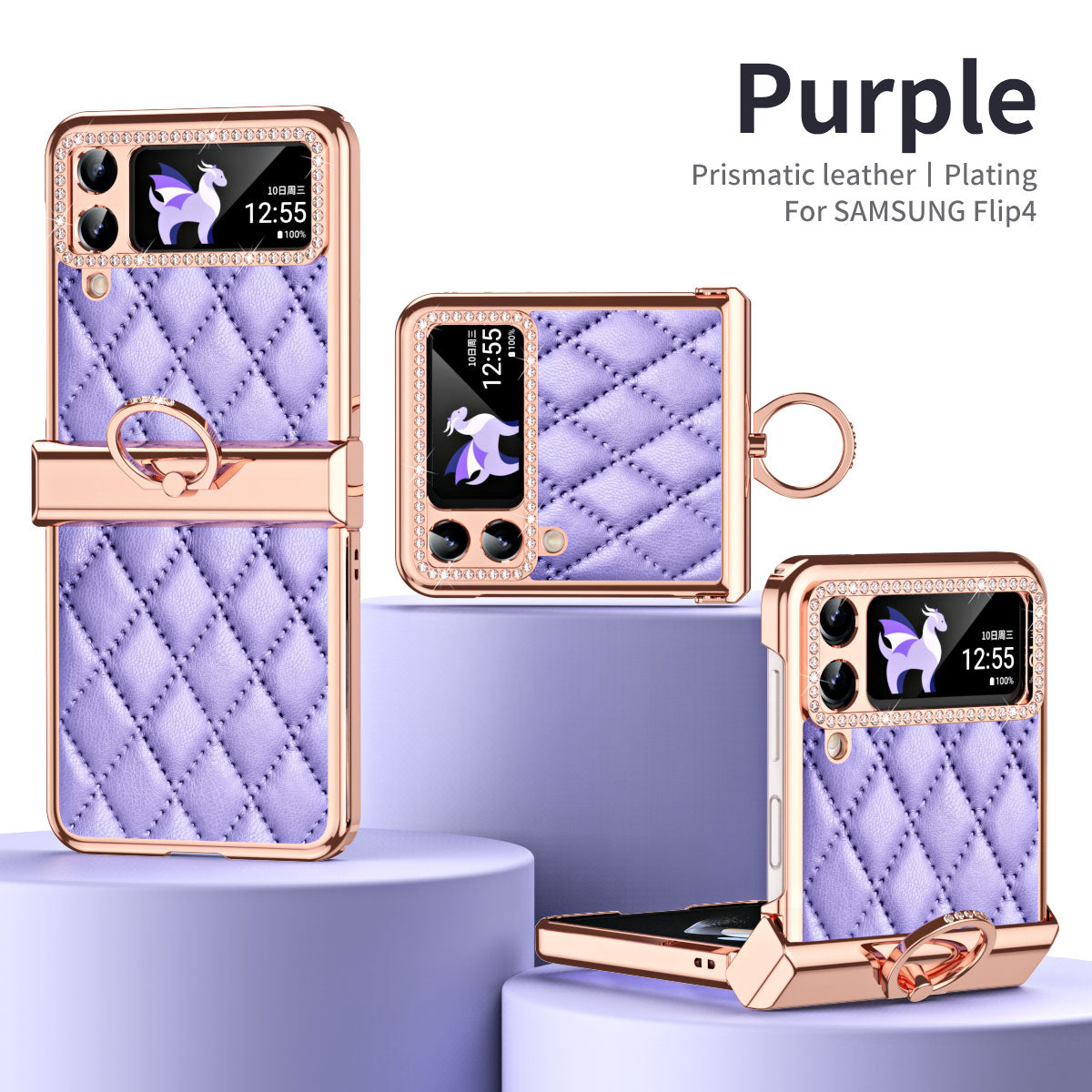 PqwjS784036a5a98649a5a7e80a81e184a470a Luxurious Leather Diamond Standing Case For Galaxy Z Flip3 / Galaxy Z Flip4 - onlinemegasale.com