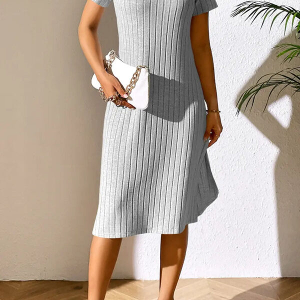 Chic Ribbed Asymmetrical Neck Short Sleeve Dress