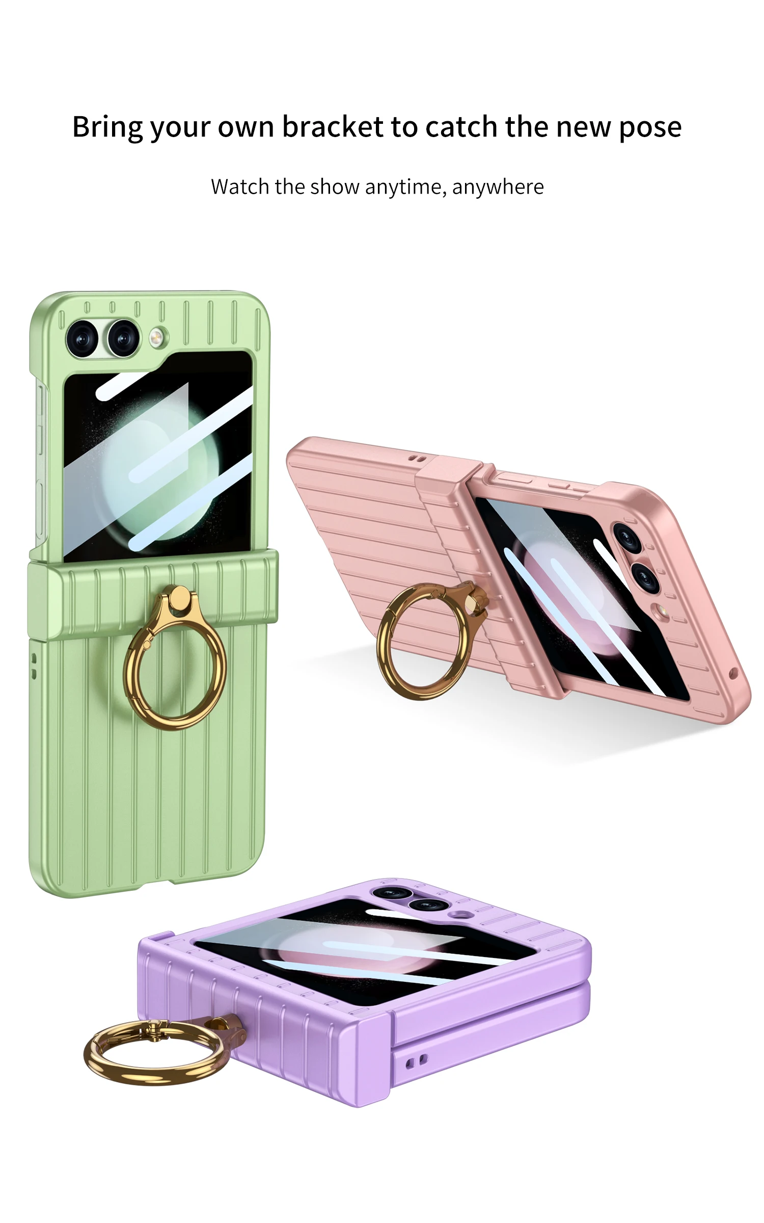 Shockproof Case With Ring Bracket & Screen Protective For Samsung Galaxy Z Flip 5 - onlinemegasale.com