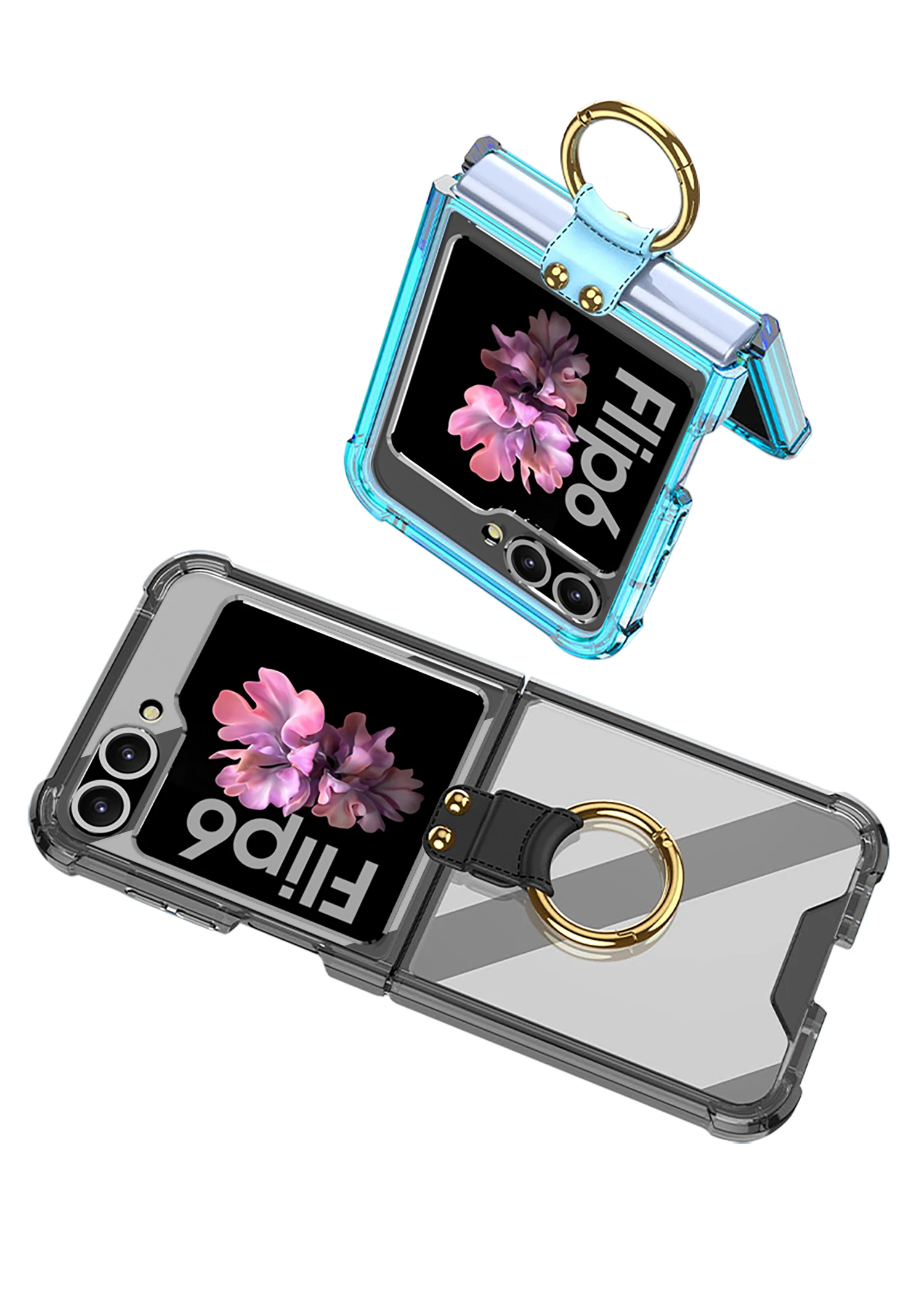 Transparent Shockproof Case with Ring Holder for Samsung Galaxy Z Flip 6 - onlinemegasale.com