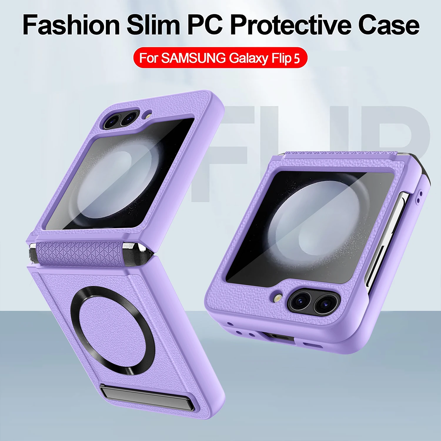 Leather Magsafe Case with Back Screen Protective For Samsung Galaxy Z Flip 5 - onlinemegasale.com