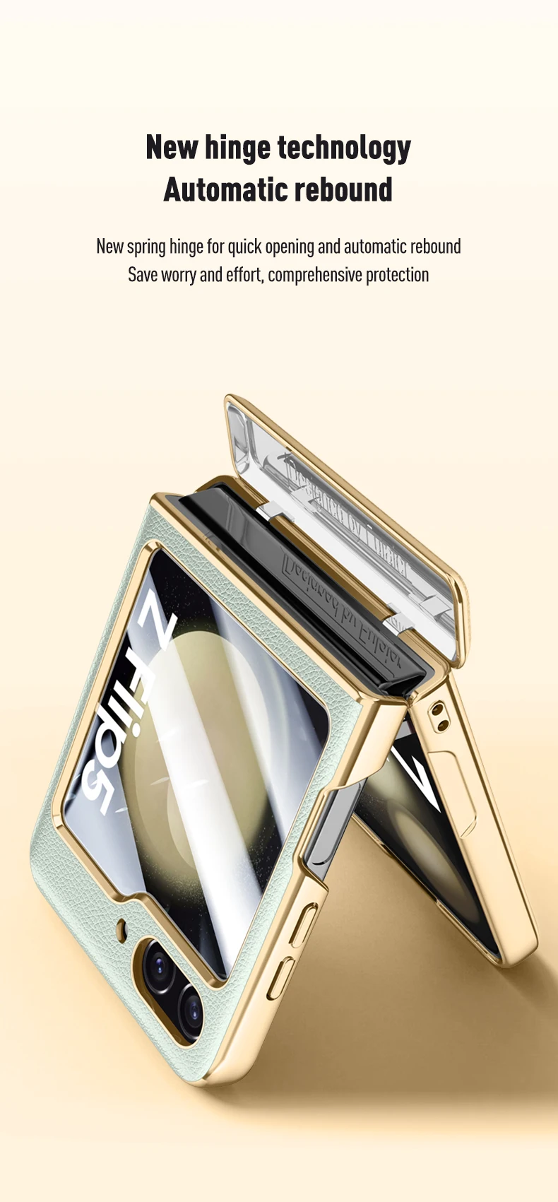 Leather Case with Hinge Protection for Samsung Galaxy Z Flip 5 - onlinemegasale.com