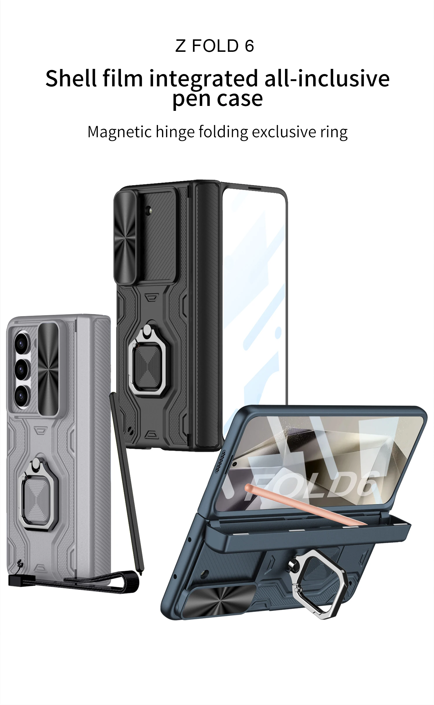 Full Protection Case with Pen Holder & Hinge Protection For Samsung Galaxy Z Fold 6 - onlinemegasale.com