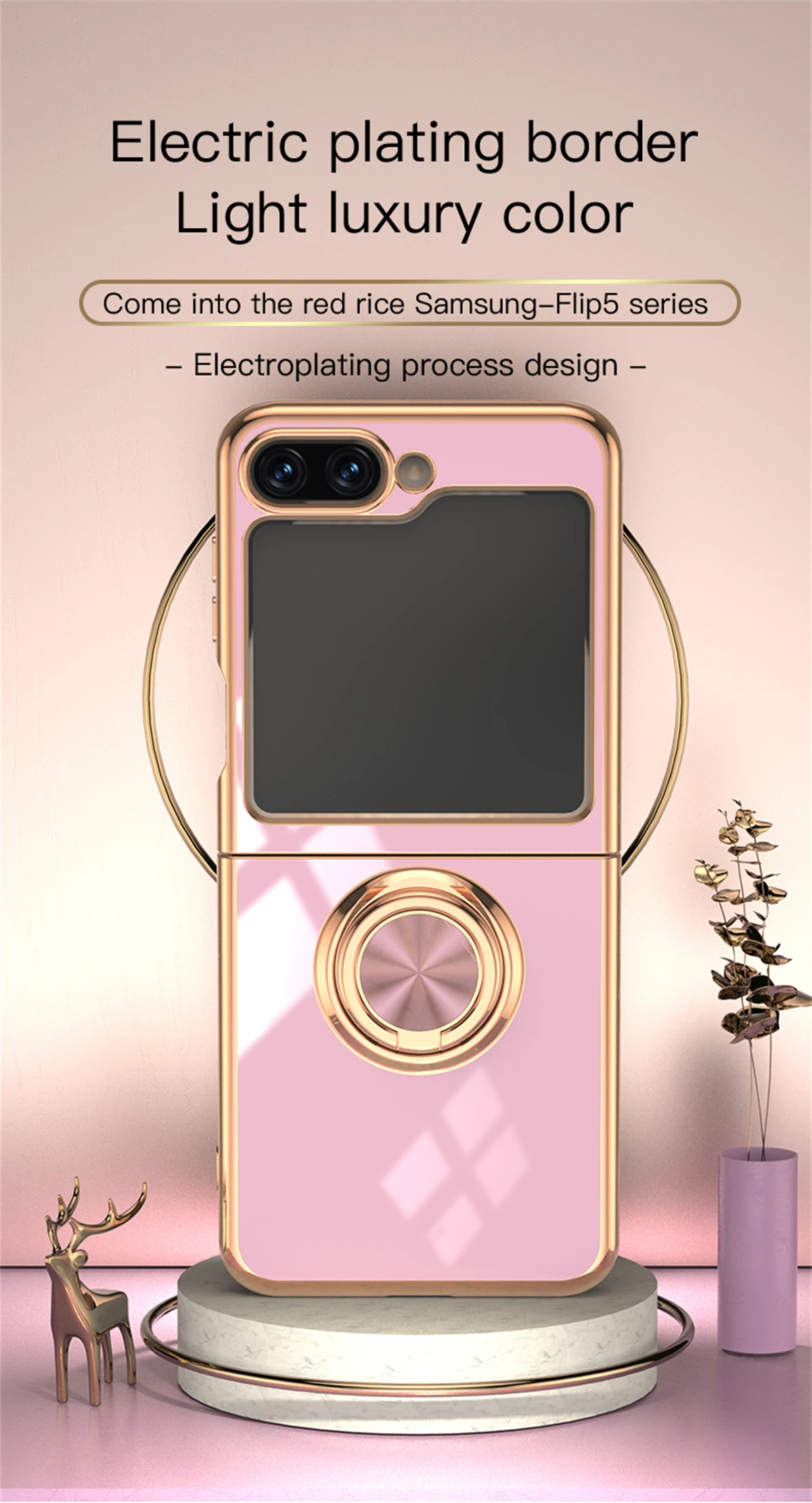 Luxury Electroplating Ring Holder Case For Samsung Galaxy Z Flip 5 - onlinemegasale.com Luxury Electroplating Ring Holder Case For Samsung Galaxy Z Flip 5 - onlinemegasale.com