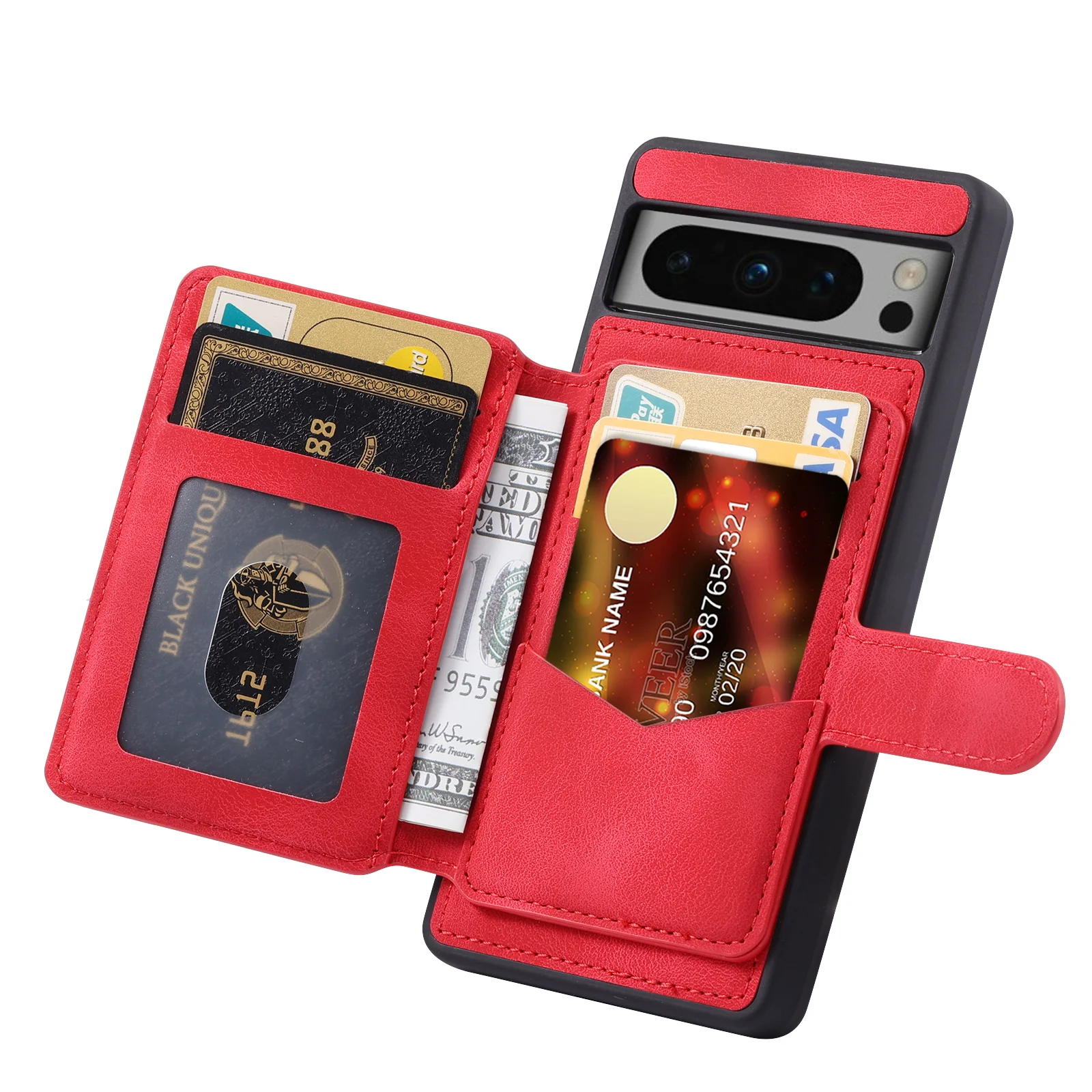 Shockproof Leather Wallet Case For Google Pixel 8 Series - onlinemegasale.com