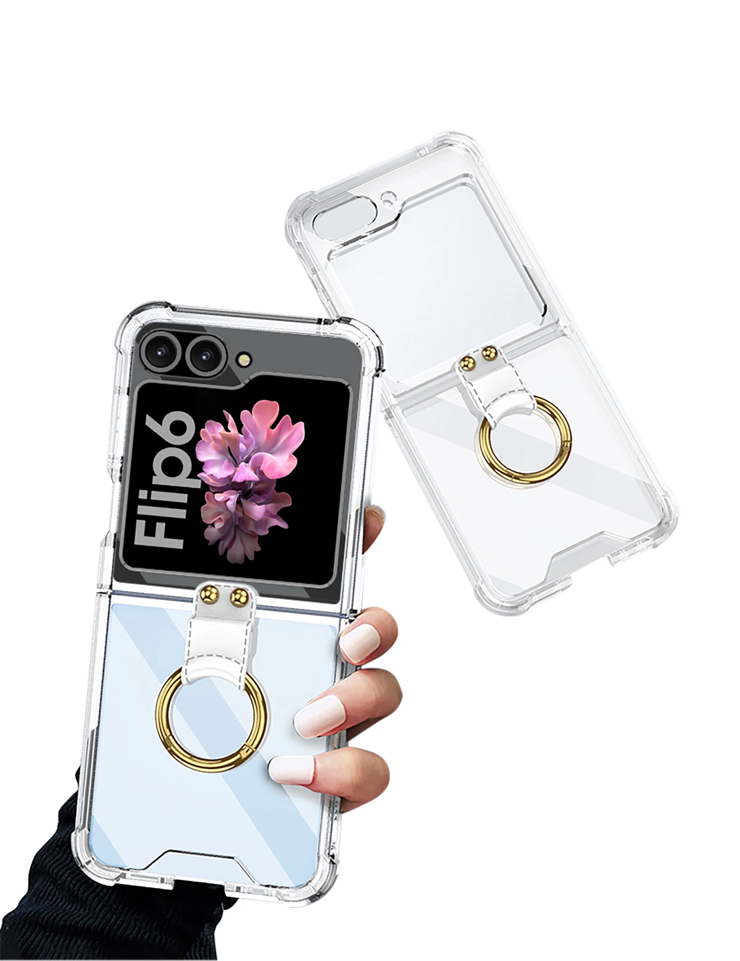 Transparent Shockproof Case with Ring Holder for Samsung Galaxy Z Flip 6 - onlinemegasale.com