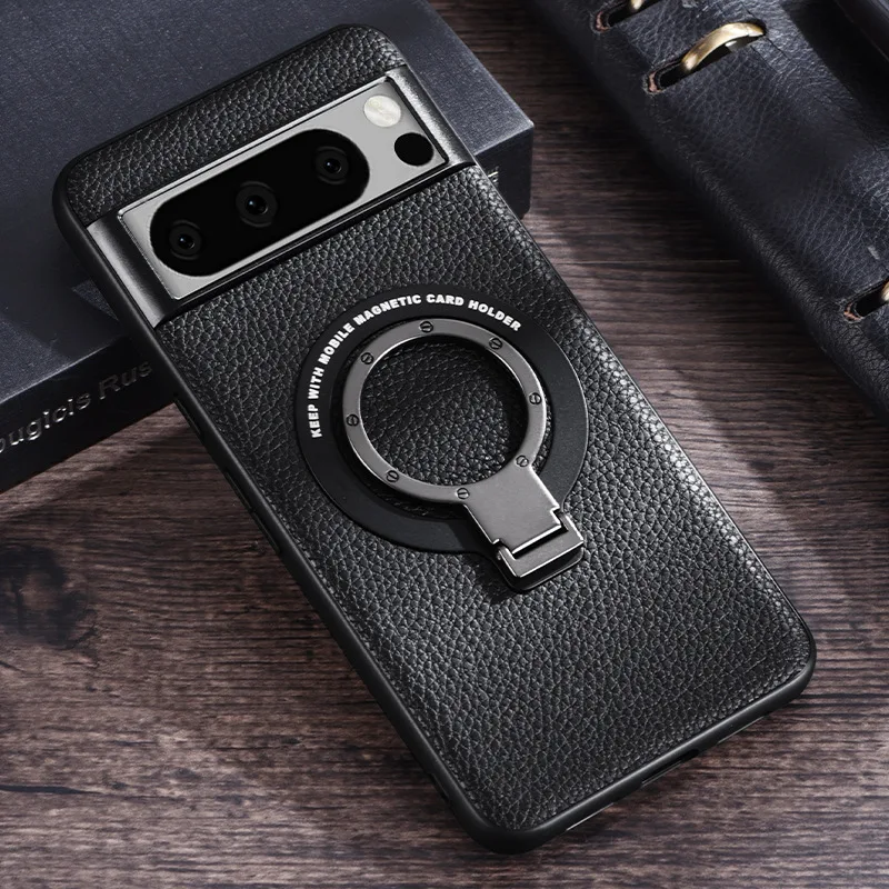 Magnetic Leather Case with Bracket for Google Pixel 8 Series - onlinemegasale.com