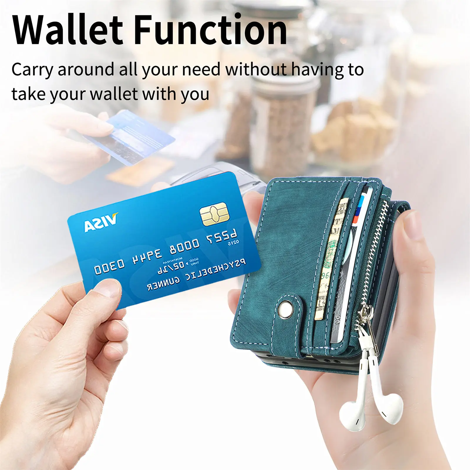 Detachable Leather 2 in 1 Zipper Wallet Folding Case for Samsung Flip4 &3 - onlinemegasale.com