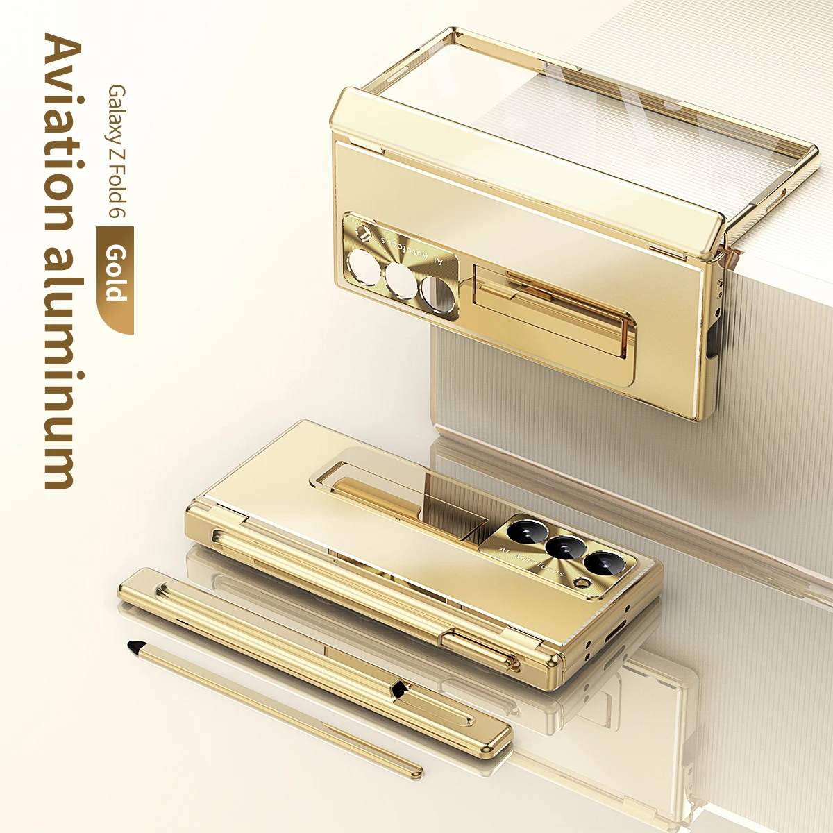 Full Protection Aluminium Case with Kickstand & Pen Holder For Samsung Galaxy Z Fold Series - onlinemegasale.com