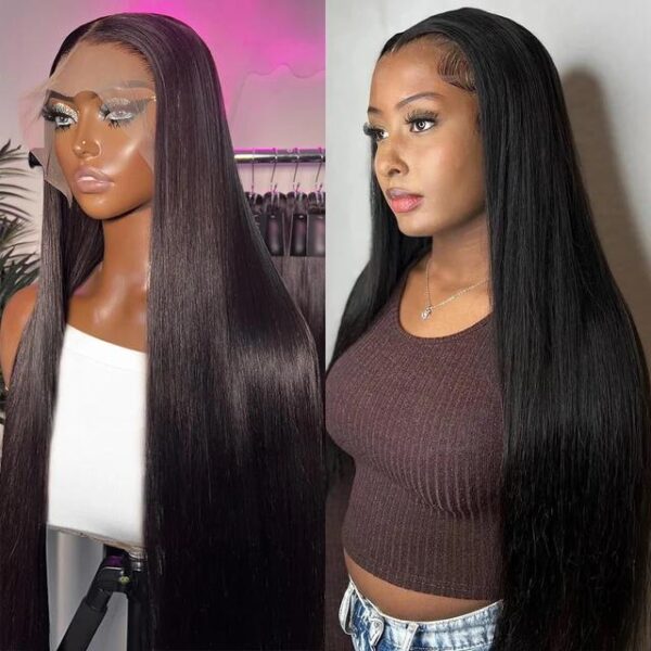 12A Cranberry Transparent HD Straight 13x6 Lace Front Human Hair Wig For Women 36 Inch Long Hair