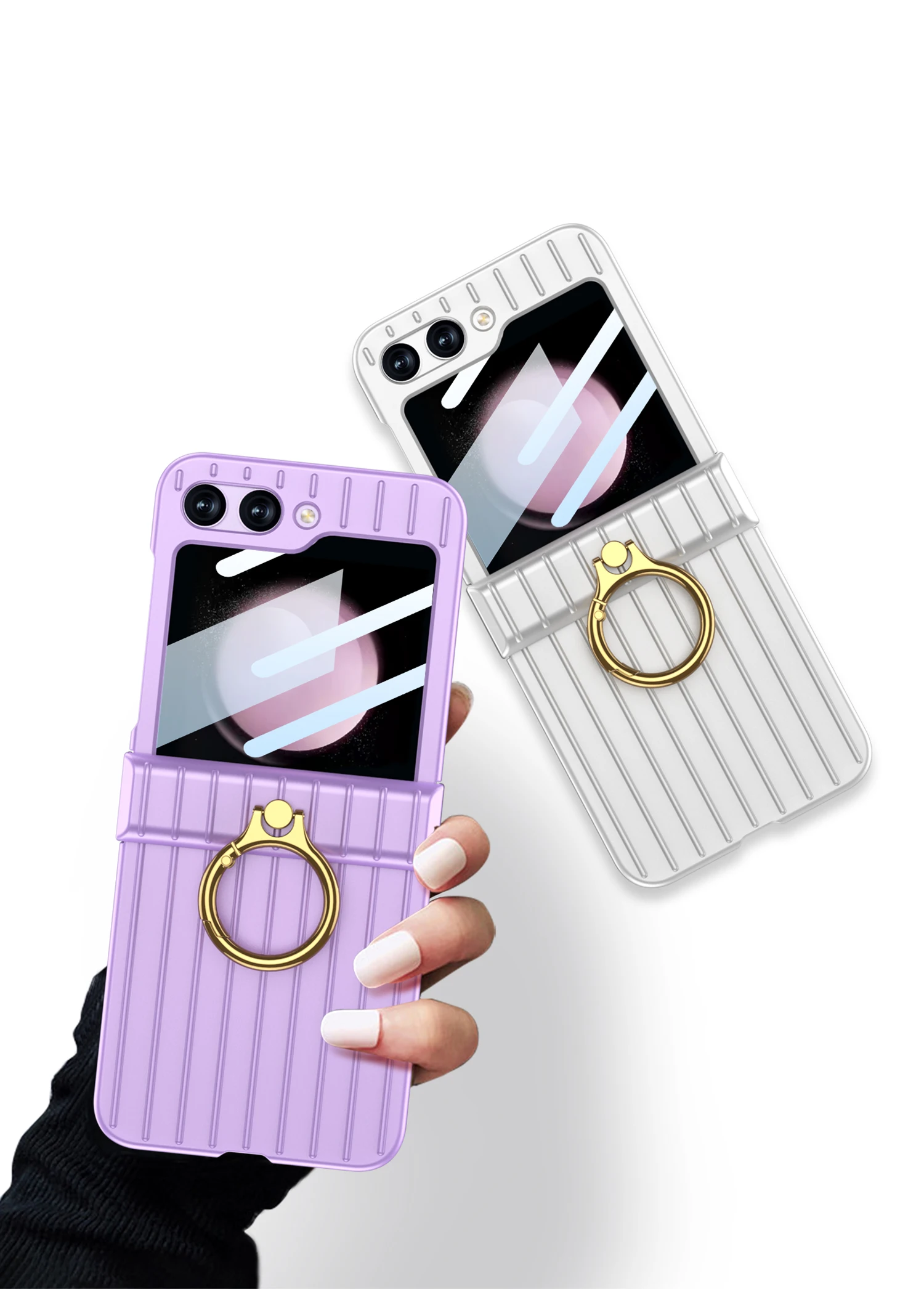 Shockproof Case With Ring Bracket & Screen Protective For Samsung Galaxy Z Flip 5 - onlinemegasale.com