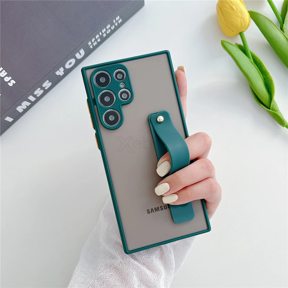 Wrist Strap Stand Clear Matte Case For Samsung S22 Series - onlinemegasale.com