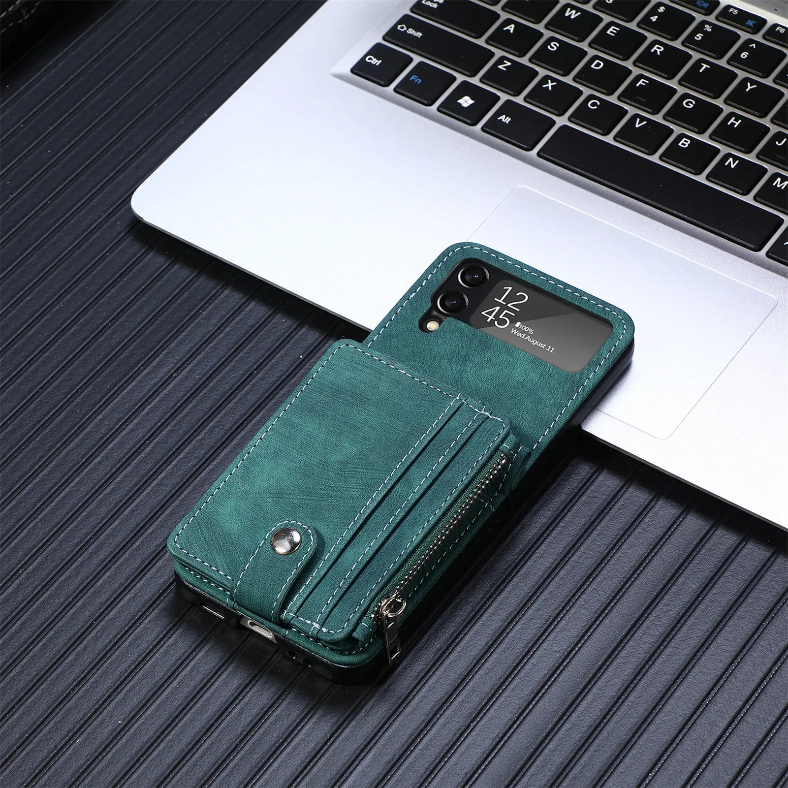 Detachable Leather 2 in 1 Zipper Wallet Folding Case for Samsung Flip4 &3 - onlinemegasale.com