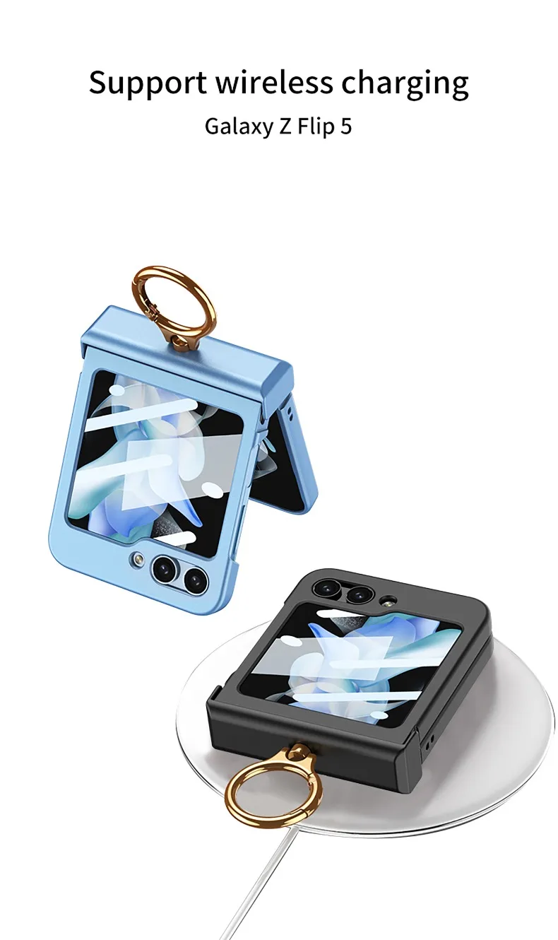 Ultra-thin Matte Case with Ring Bracket & Screen Protective For Samsung Galaxy Z Flip 5 - onlinemegasale.com