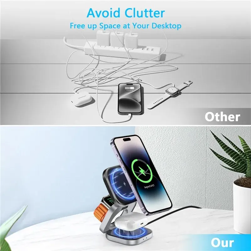 Foldable 3-in-1 Magnetic Wireless Charger Stand - onlinemegasale.com Foldable 3-in-1 Magnetic Wireless Charger Stand - onlinemegasale.com