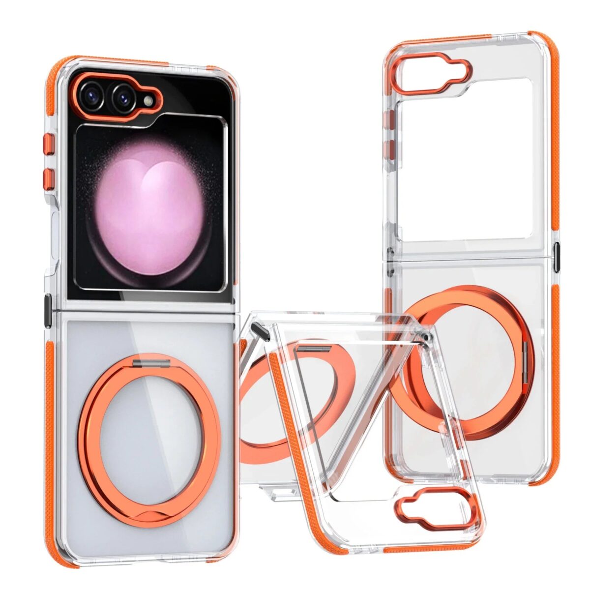 Transparent Shockproof Caase with Ring Holder for Samsung Galaxy Z Flip 6 - onlinemegasale.com