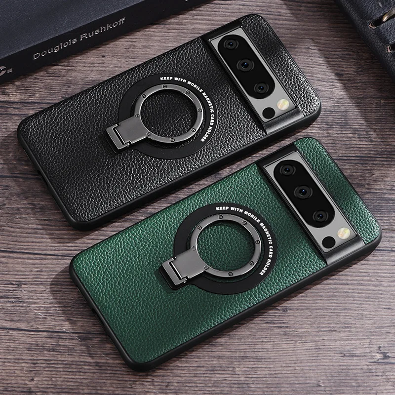 Magnetic Leather Case with Bracket for Google Pixel 8 Series - onlinemegasale.com