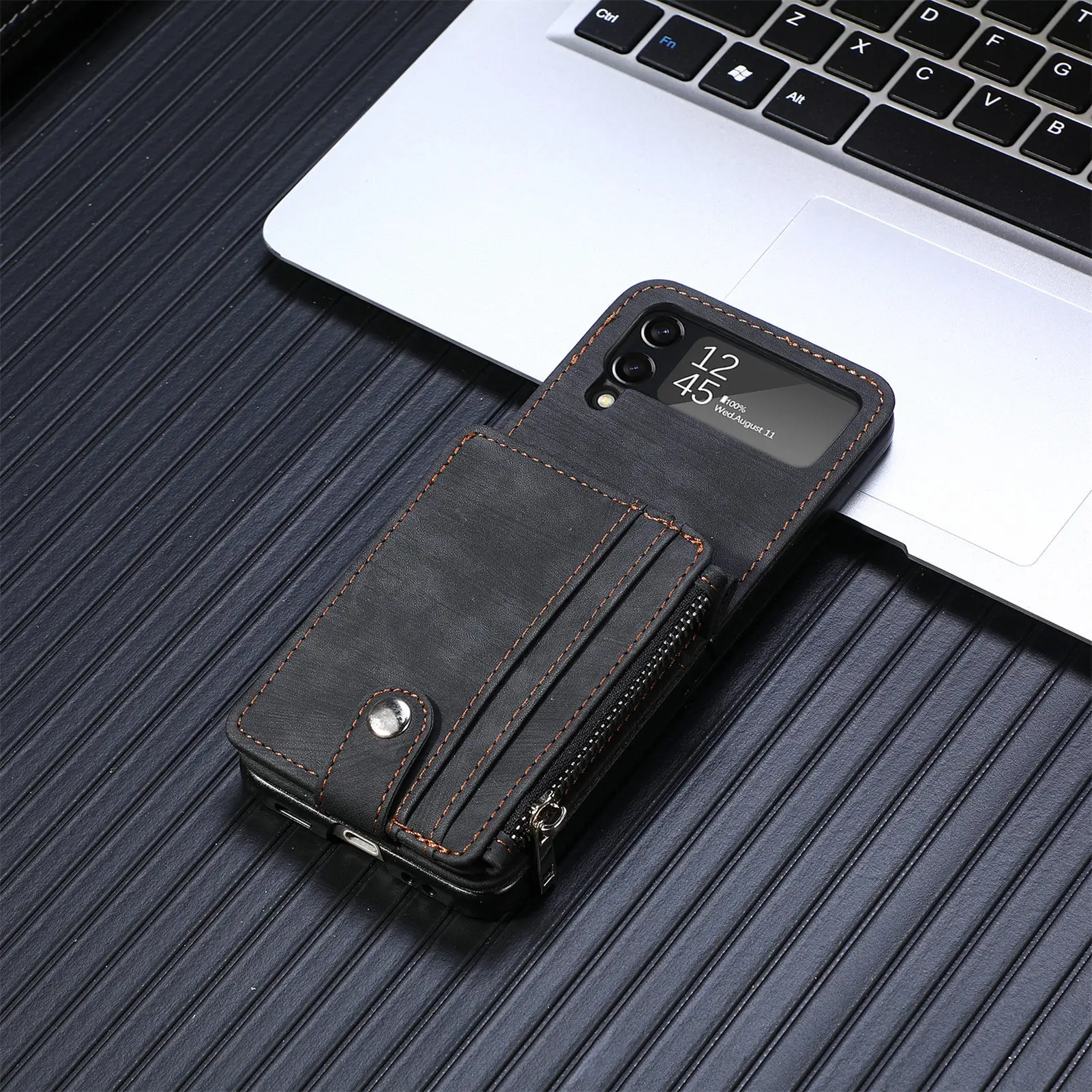 Detachable Leather 2 in 1 Zipper Wallet Folding Case for Samsung Flip4 &3 - onlinemegasale.com