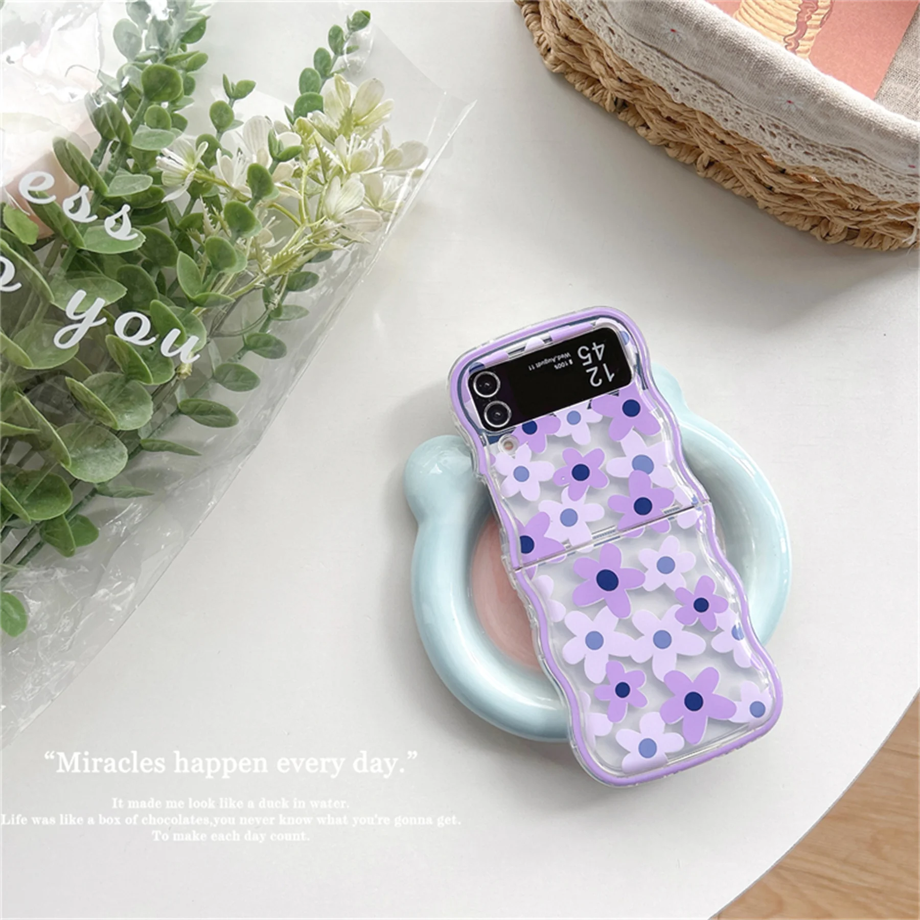 Cute Oil Painting Flower Floral Lattice Wavy Case for Galaxy Z Flip - onlinemegasale.com