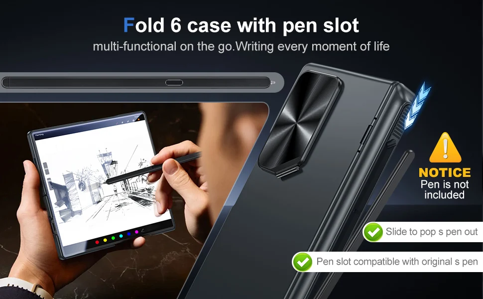 Shockproof Case with Camera Stand Cover & Pen Holder For Samsung Galaxy Z Fold 6 - onlinemegasale.com Shockproof Case with Camera Stand Cover & Pen Holder For Samsung Galaxy Z Fold 6 - onlinemegasale.com