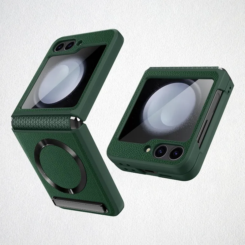 Shockproof Leather Case with Magnetic Kickstand for Samsung Galaxy Z Flip 6 - onlinemegasale.com Shockproof Leather Case with Magnetic Kickstand for Samsung Galaxy Z Flip 6 - onlinemegasale.com