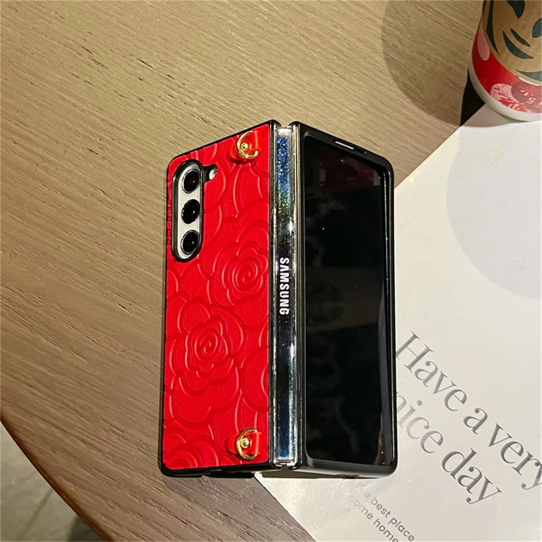 Korean Luxury Camellia Leather Crossbody Lanyard Phone Case for Samsung Galaxy Z Fold Series - onlinemegasale.com Korean Luxury Camellia Leather Crossbody Lanyard Phone Case for Samsung Galaxy Z Fold Series - onlinemegasale.com