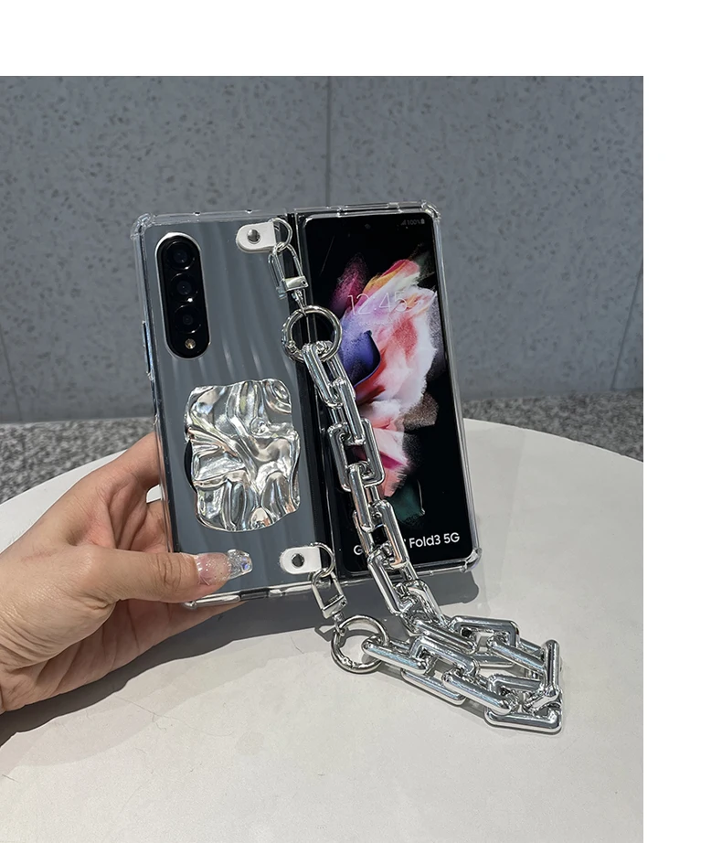 Luxury Mirror Shockproof Case And Bracelet Chain For Samsung Galaxy Z Fold 2 3 4 5G - onlinemegasale.com